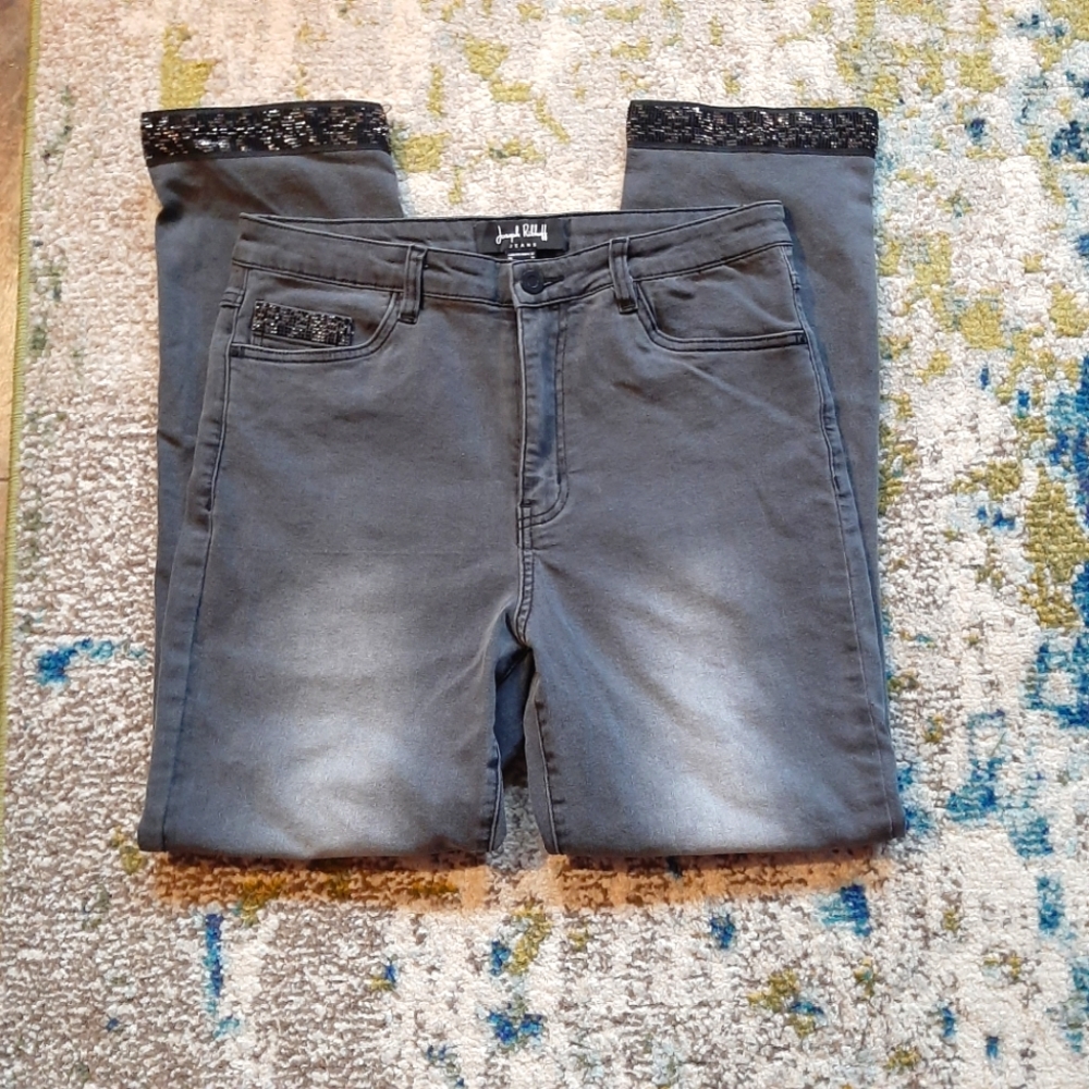 Joseph Ribkoff faded wash black/grey jeans with jeweled accent